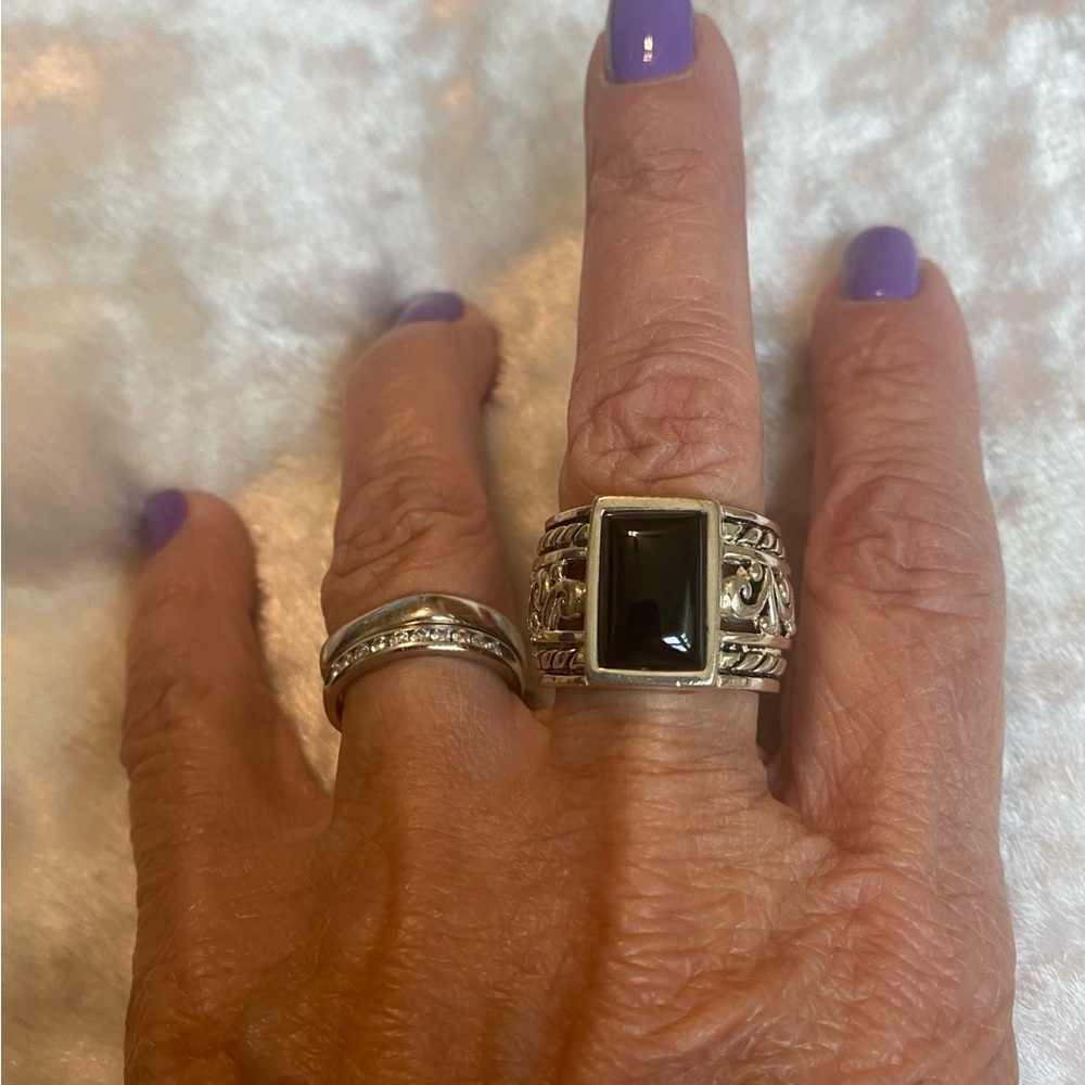 🍀RARE SILPADA Sterling Silver Filigree Scroll Black Onyx Ring